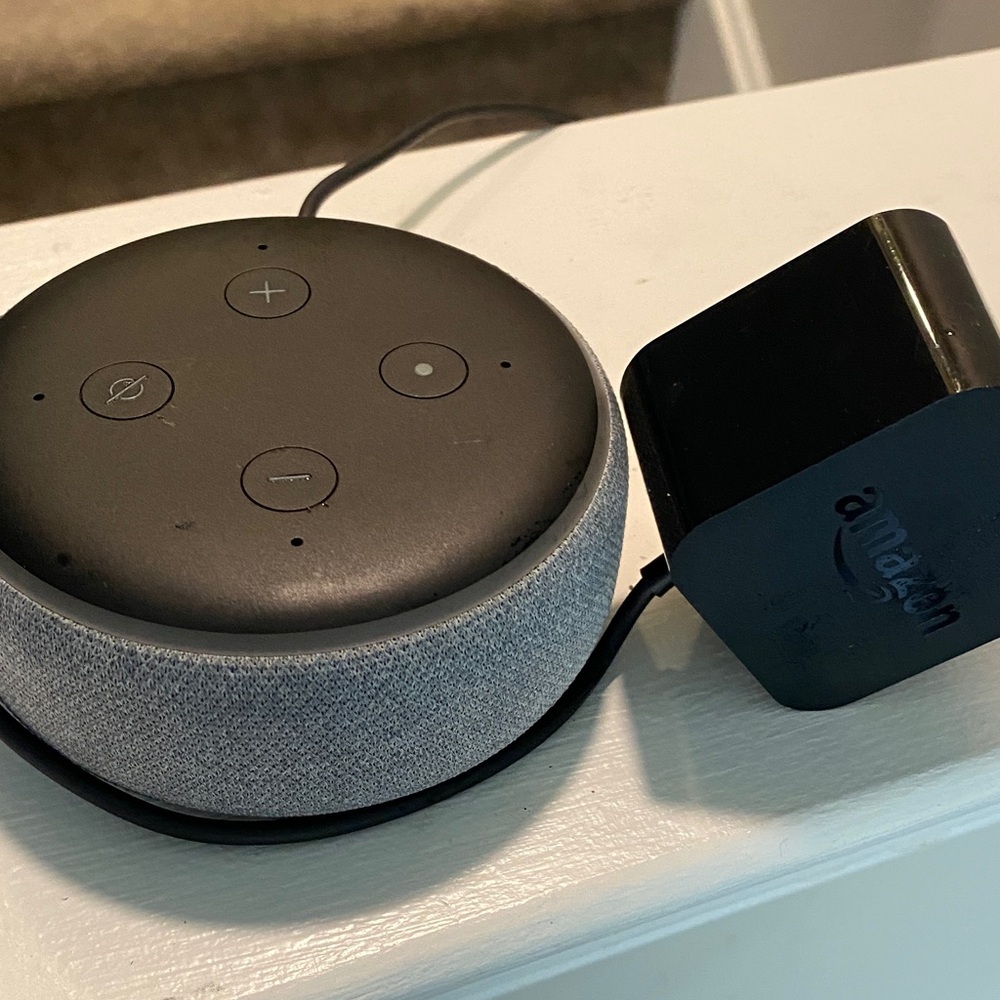 Amazon Echo Dot Smart Speaker - Black Top with Light Gray Fabric Alexa